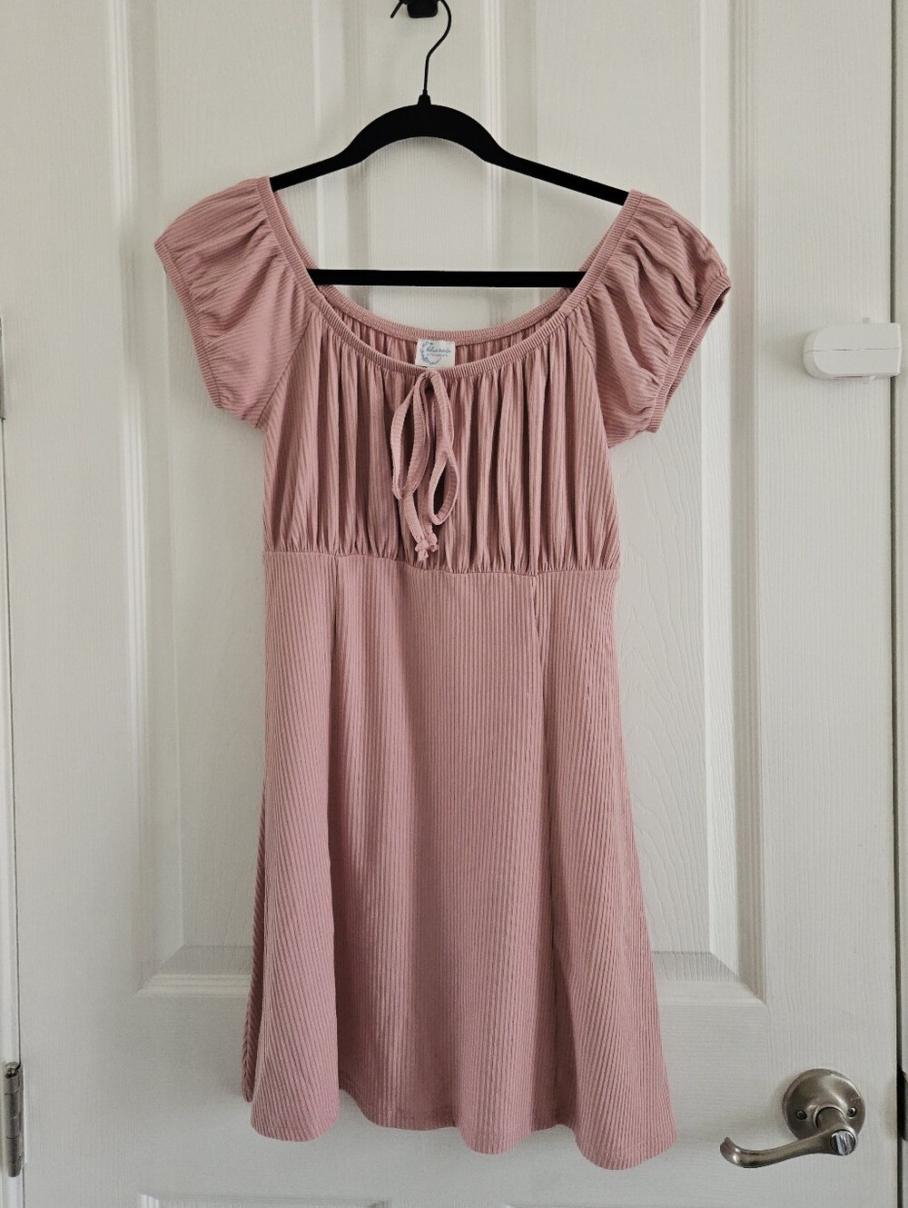 Mauve Pink Ribbed Short Dress With Tie Front